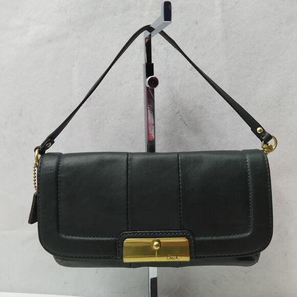 Coach Kristin Olive Green Leather Buckle Flap Closure Clutch Wristlet - Wallet - Picture 9 of 13